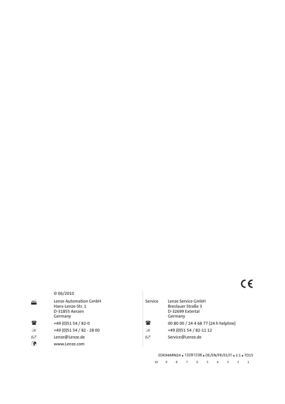 Lenze E94ARNE User Manual | Page 166 / 166