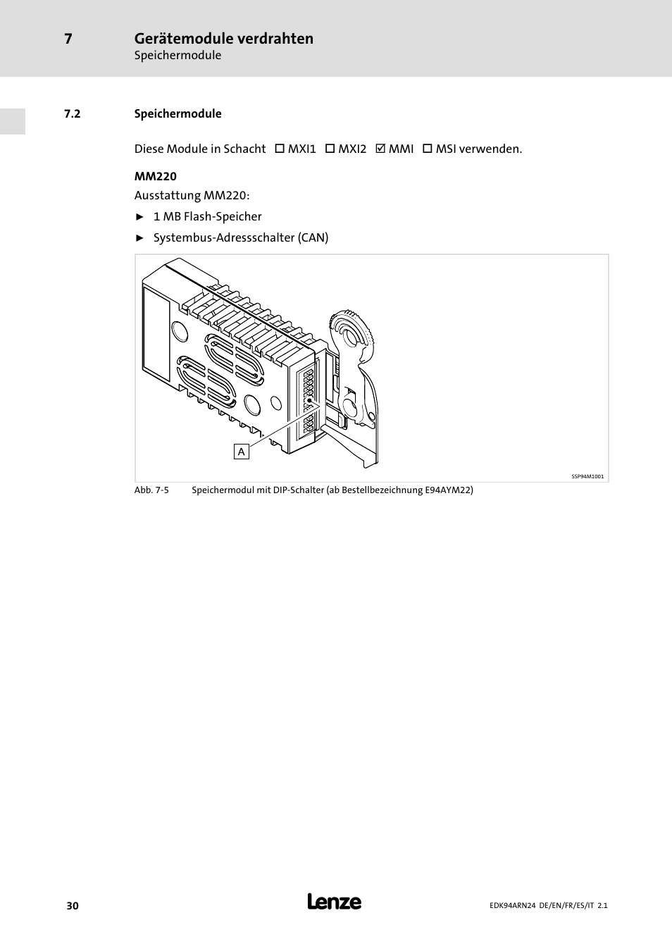 2 speichermodule, Speichermodule, Gerätemodule verdrahten | Lenze E94ARNE User Manual | Page 30 / 166