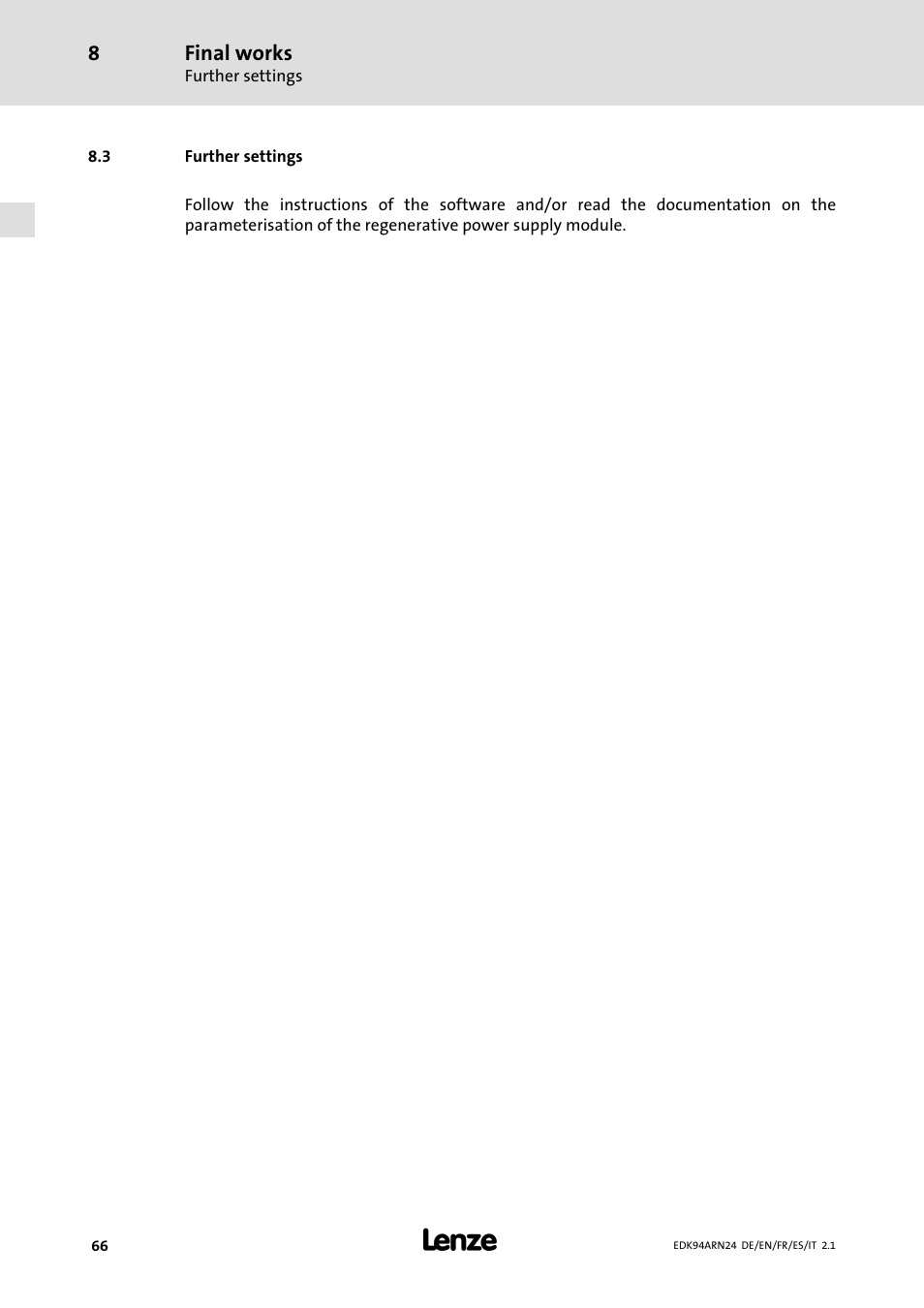 3 further settings, Further settings | Lenze E94ARNE User Manual | Page 66 / 166