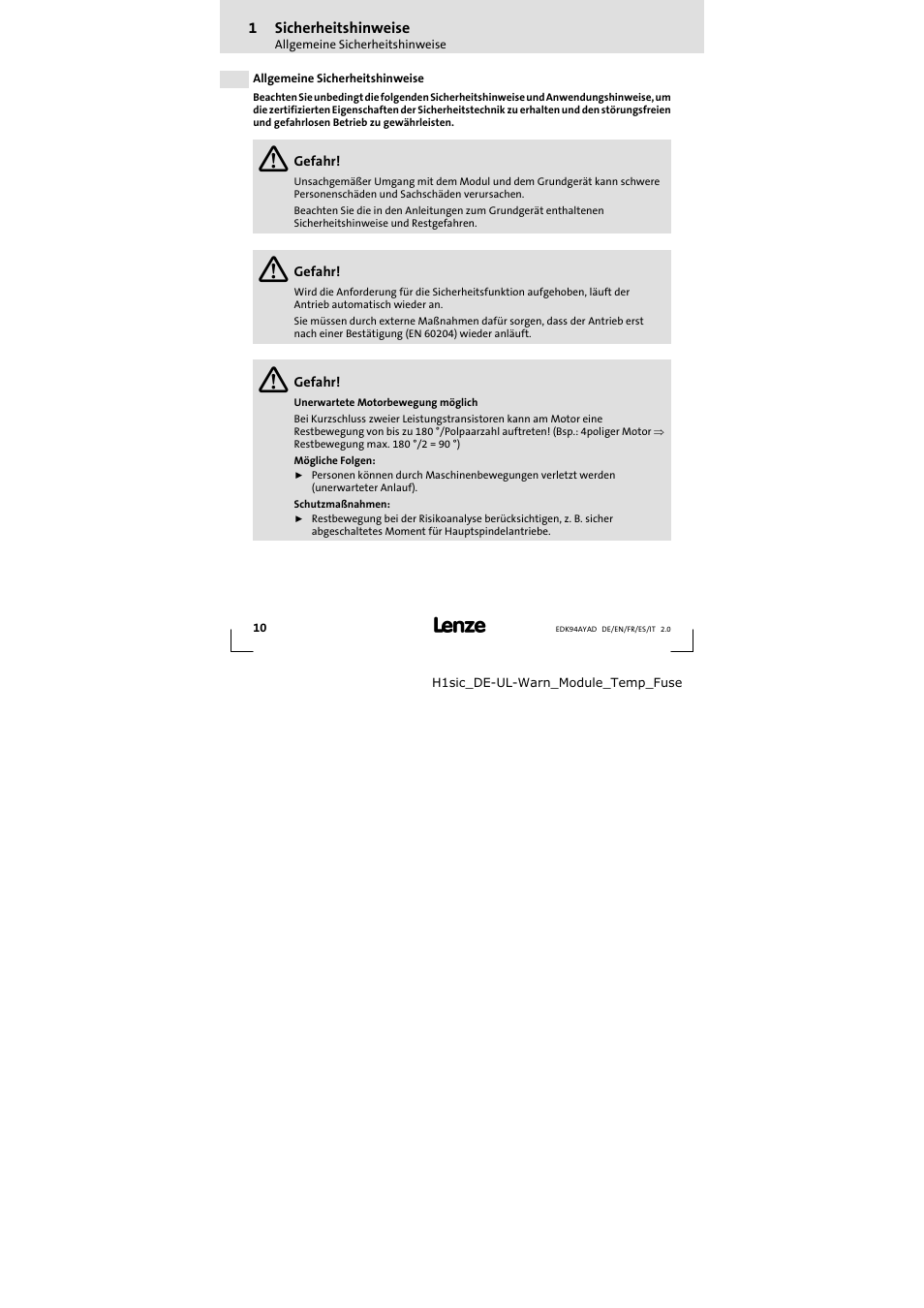 Lenze E94AYAD - SM300 User Manual | Page 10 / 84