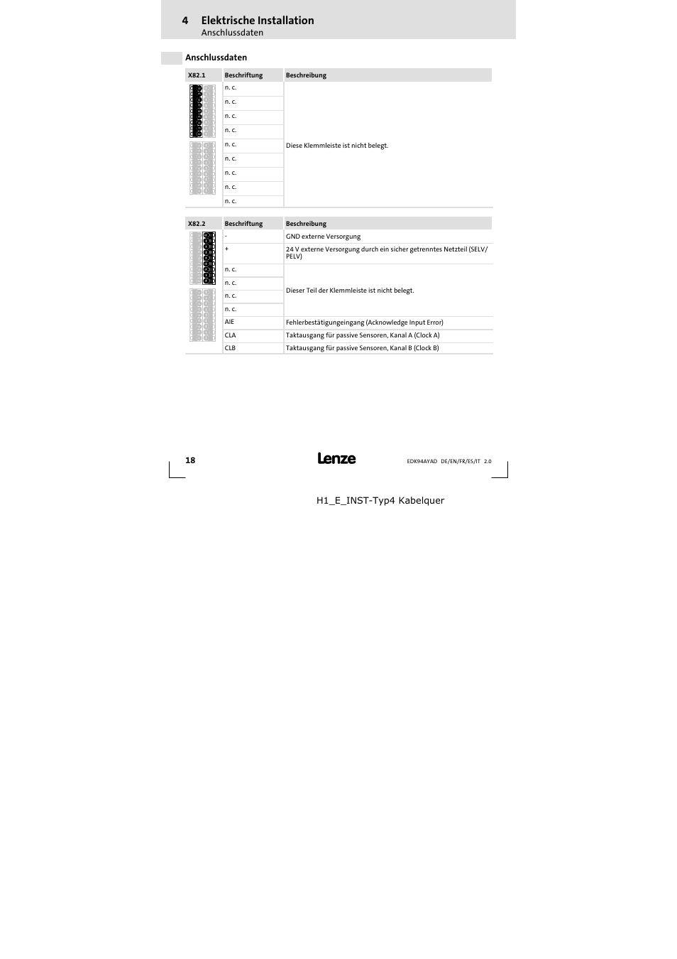 4 elektrische installation | Lenze E94AYAD - SM300 User Manual | Page 18 / 84