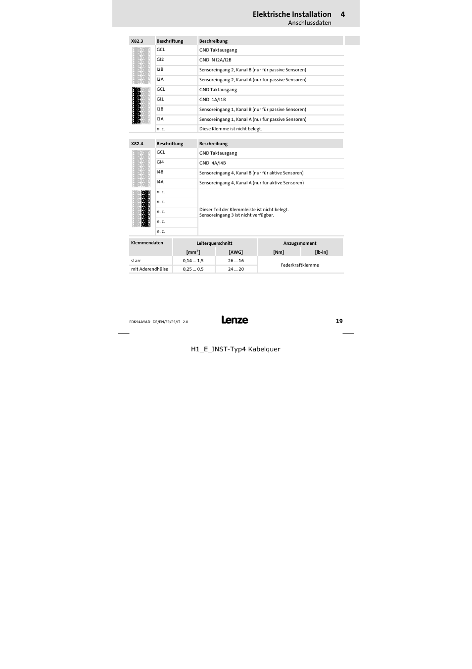 Elektrische installation | Lenze E94AYAD - SM300 User Manual | Page 19 / 84