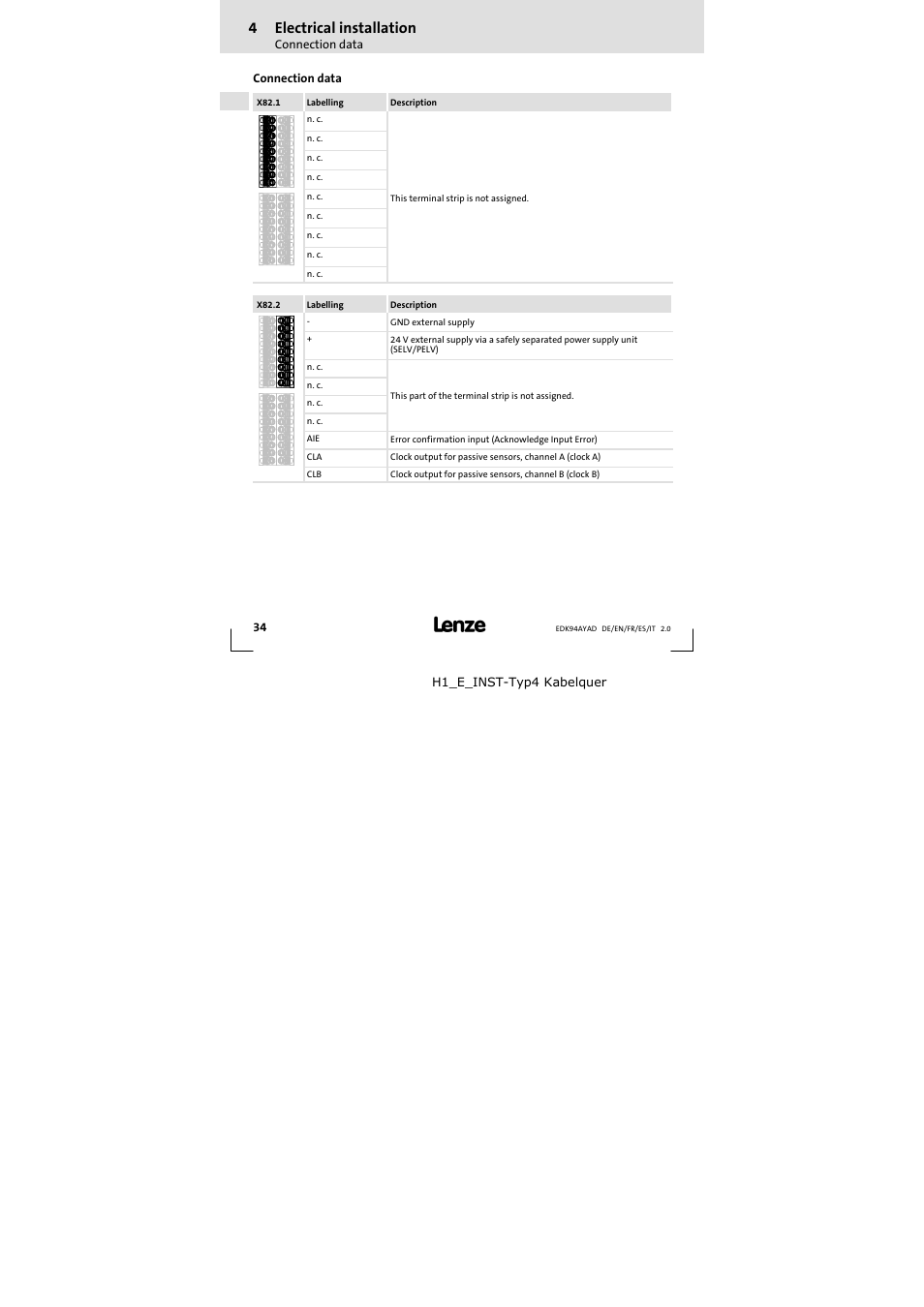 4 electrical installation | Lenze E94AYAD - SM300 User Manual | Page 34 / 84