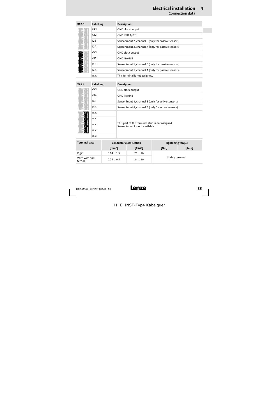 Electrical installation | Lenze E94AYAD - SM300 User Manual | Page 35 / 84