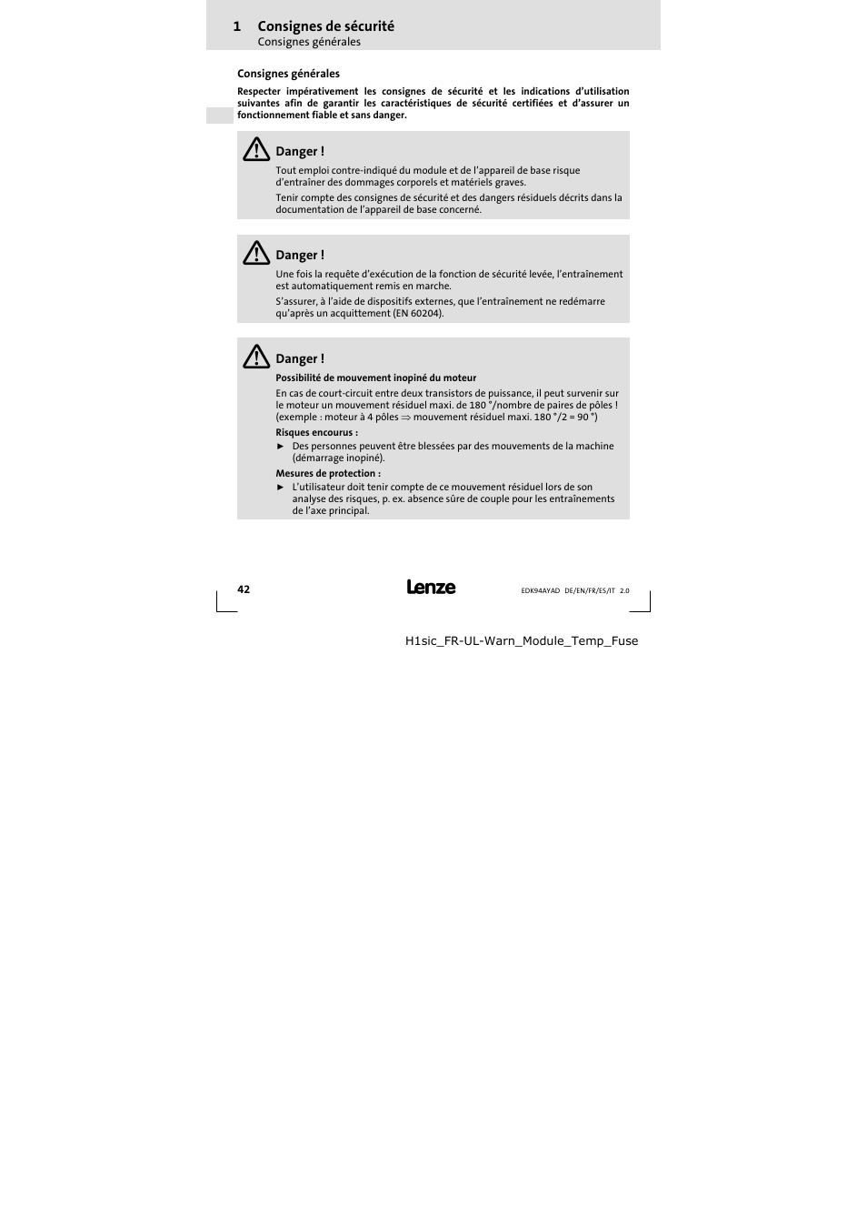 Lenze E94AYAD - SM300 User Manual | Page 42 / 84