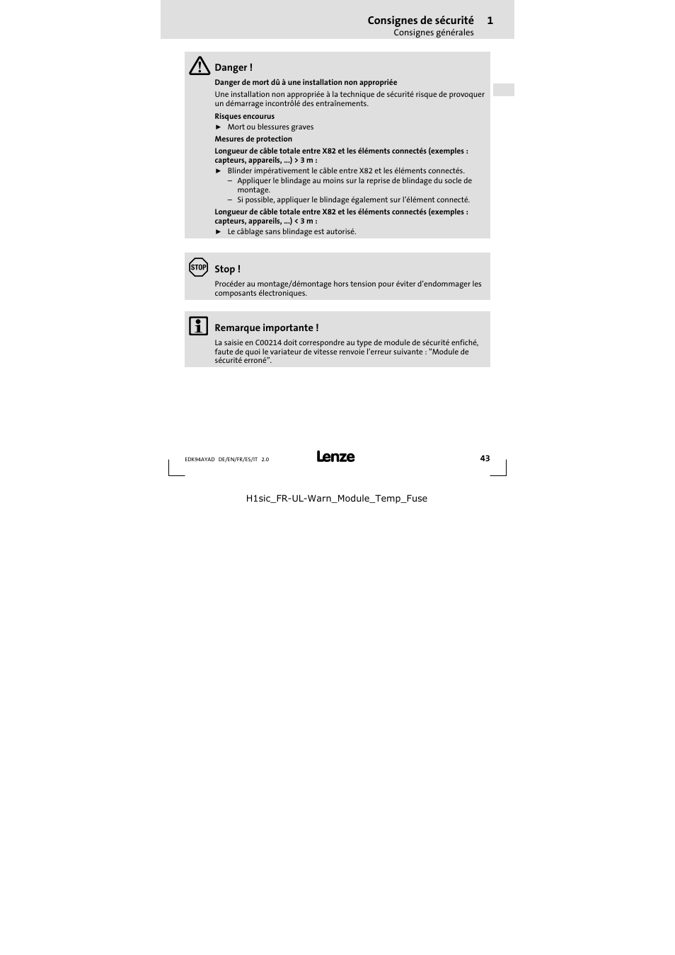 Lenze E94AYAD - SM300 User Manual | Page 43 / 84