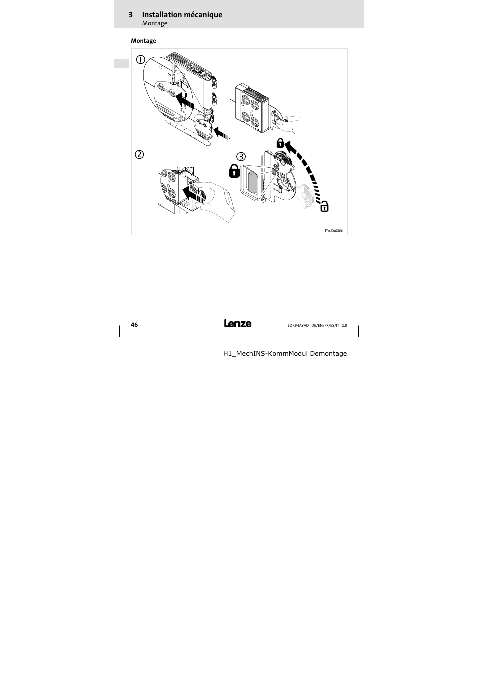 3 installation mécanique | Lenze E94AYAD - SM300 User Manual | Page 46 / 84