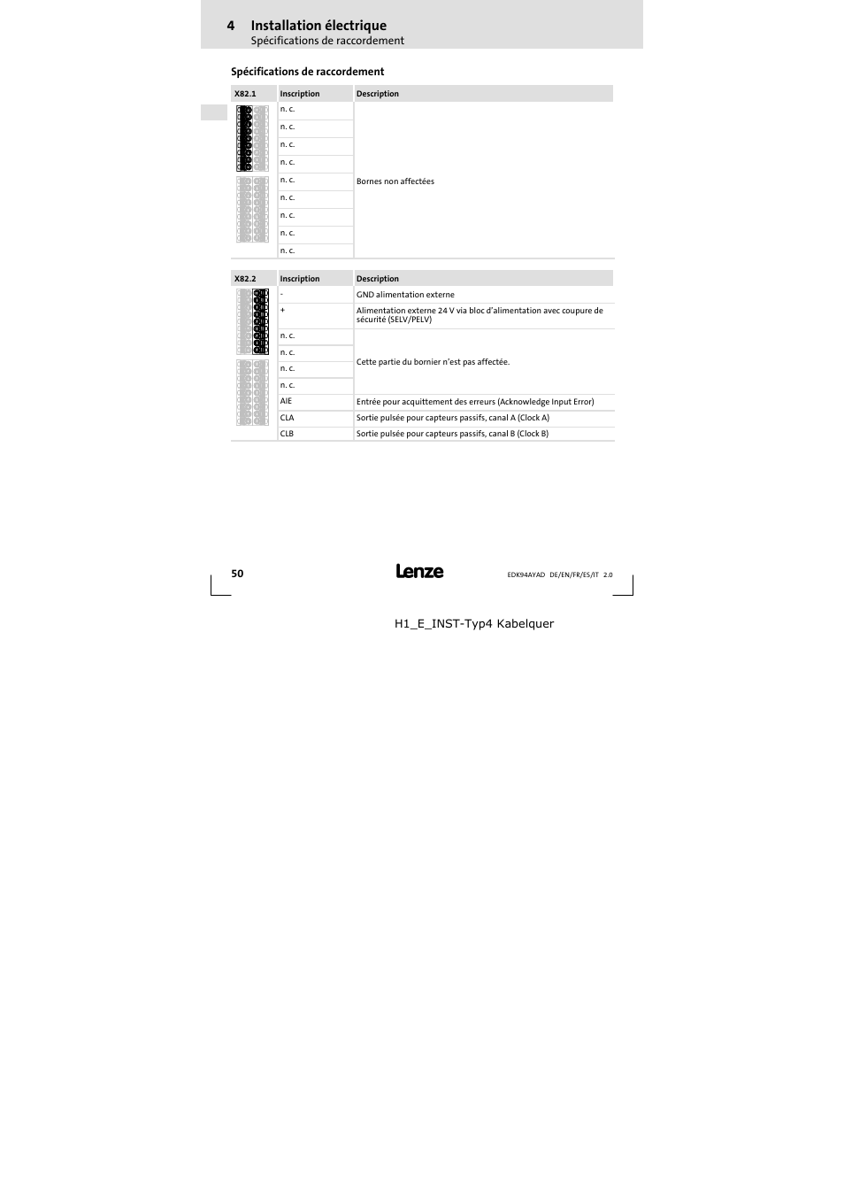 4 installation électrique | Lenze E94AYAD - SM300 User Manual | Page 50 / 84