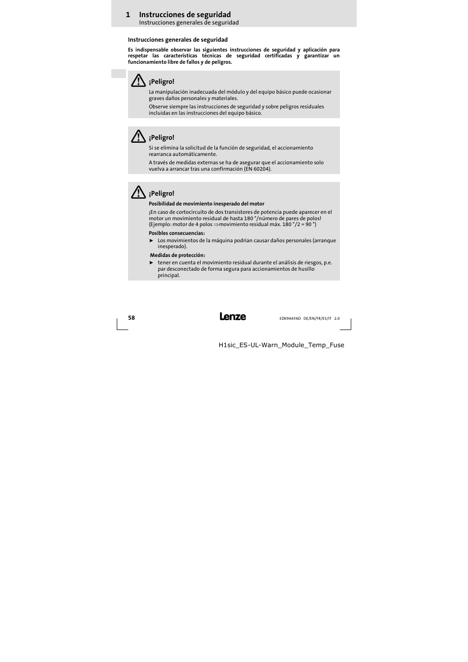 Lenze E94AYAD - SM300 User Manual | Page 58 / 84