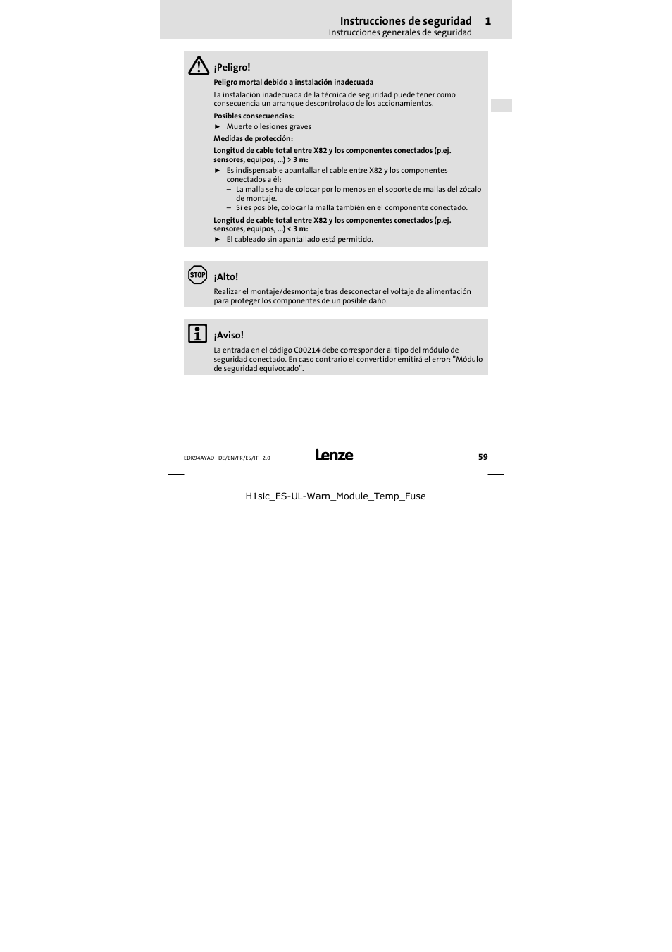 Lenze E94AYAD - SM300 User Manual | Page 59 / 84