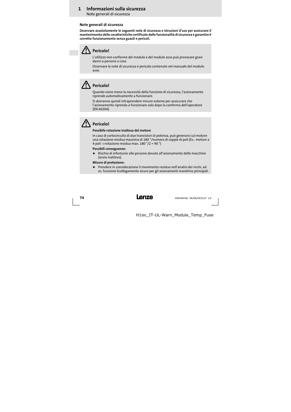 Lenze E94AYAD - SM300 User Manual | Page 74 / 84