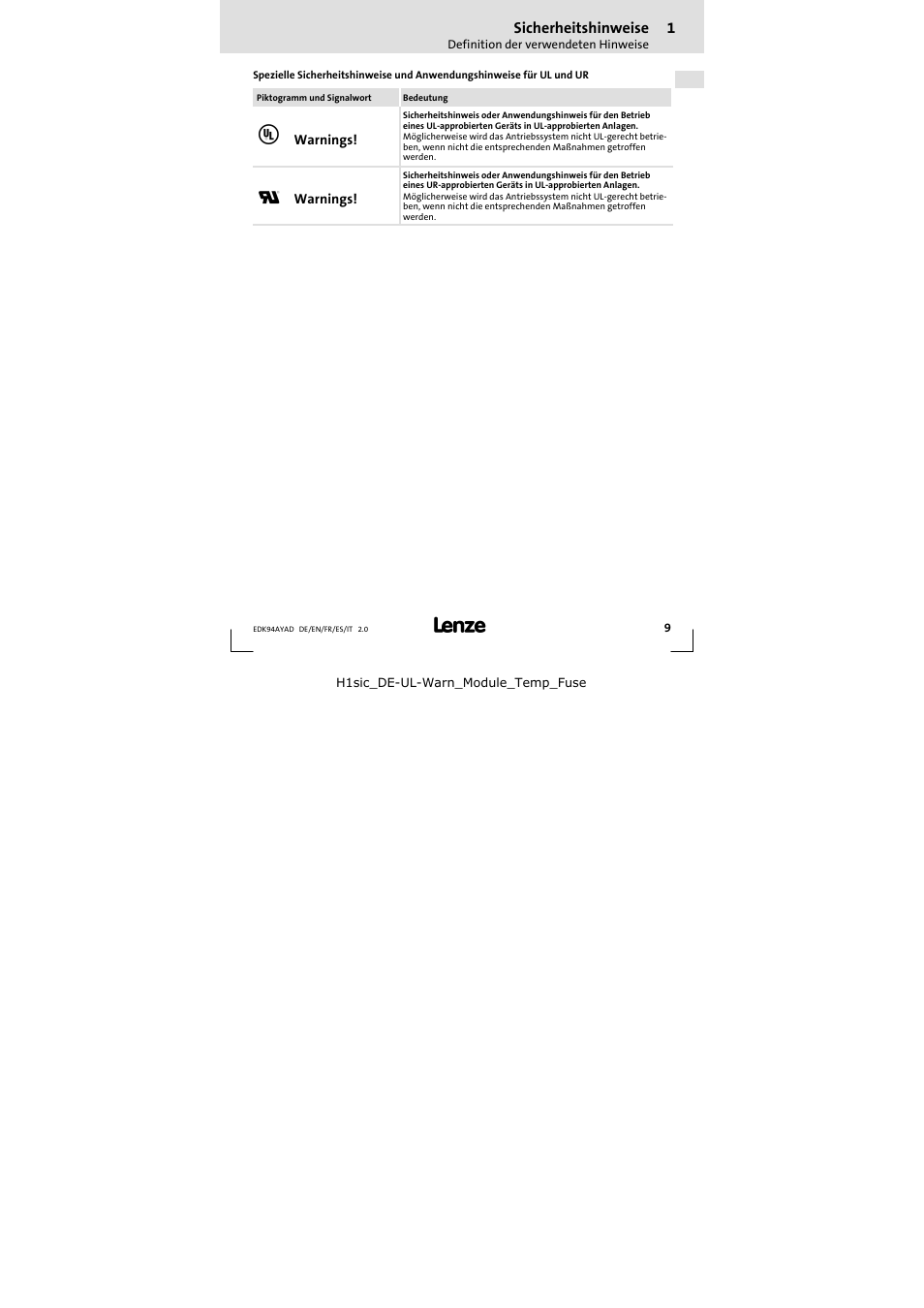Sicherheitshinweise | Lenze E94AYAD - SM300 User Manual | Page 9 / 84