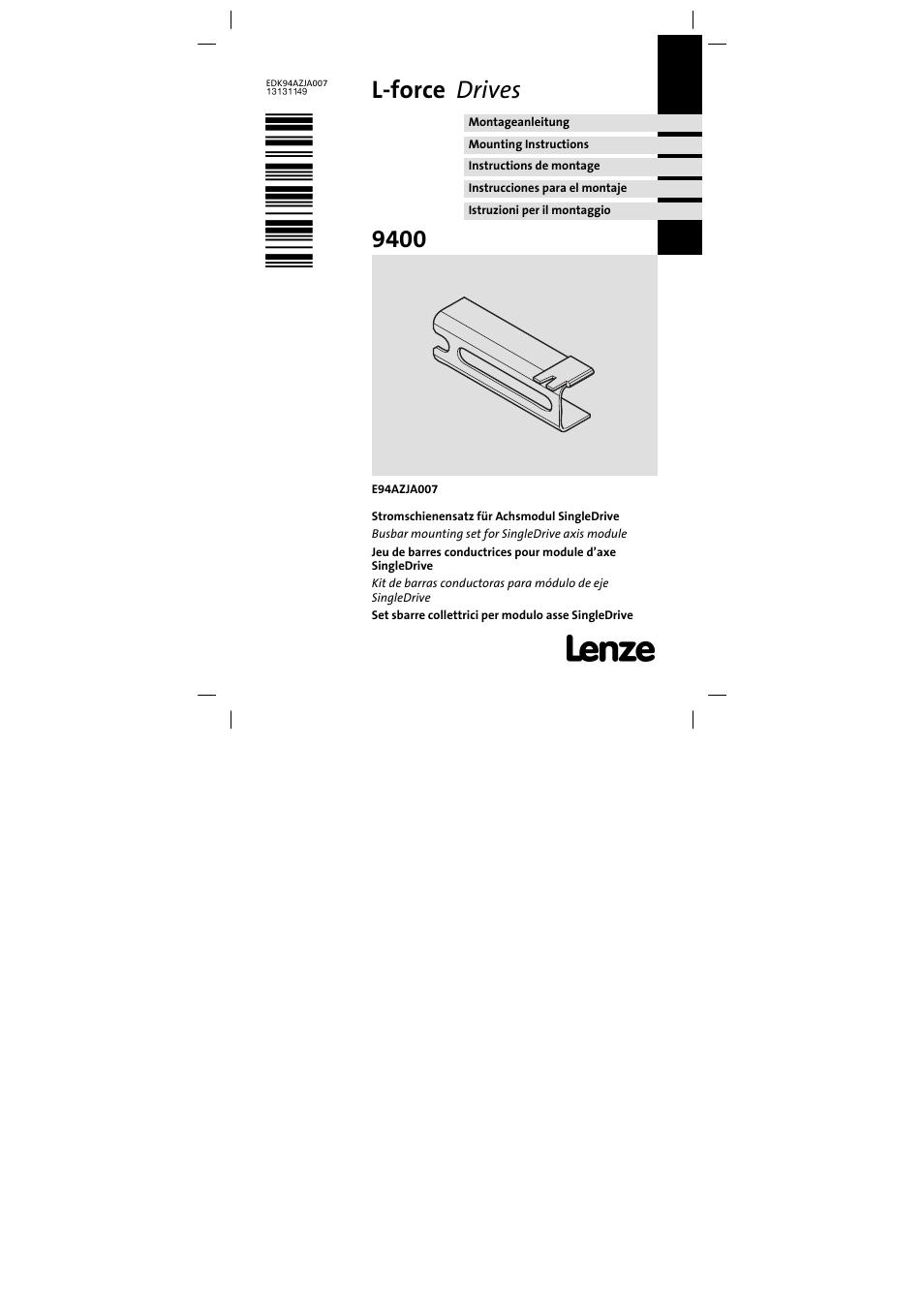 Lenze E94AZJA007 User Manual | 8 pages