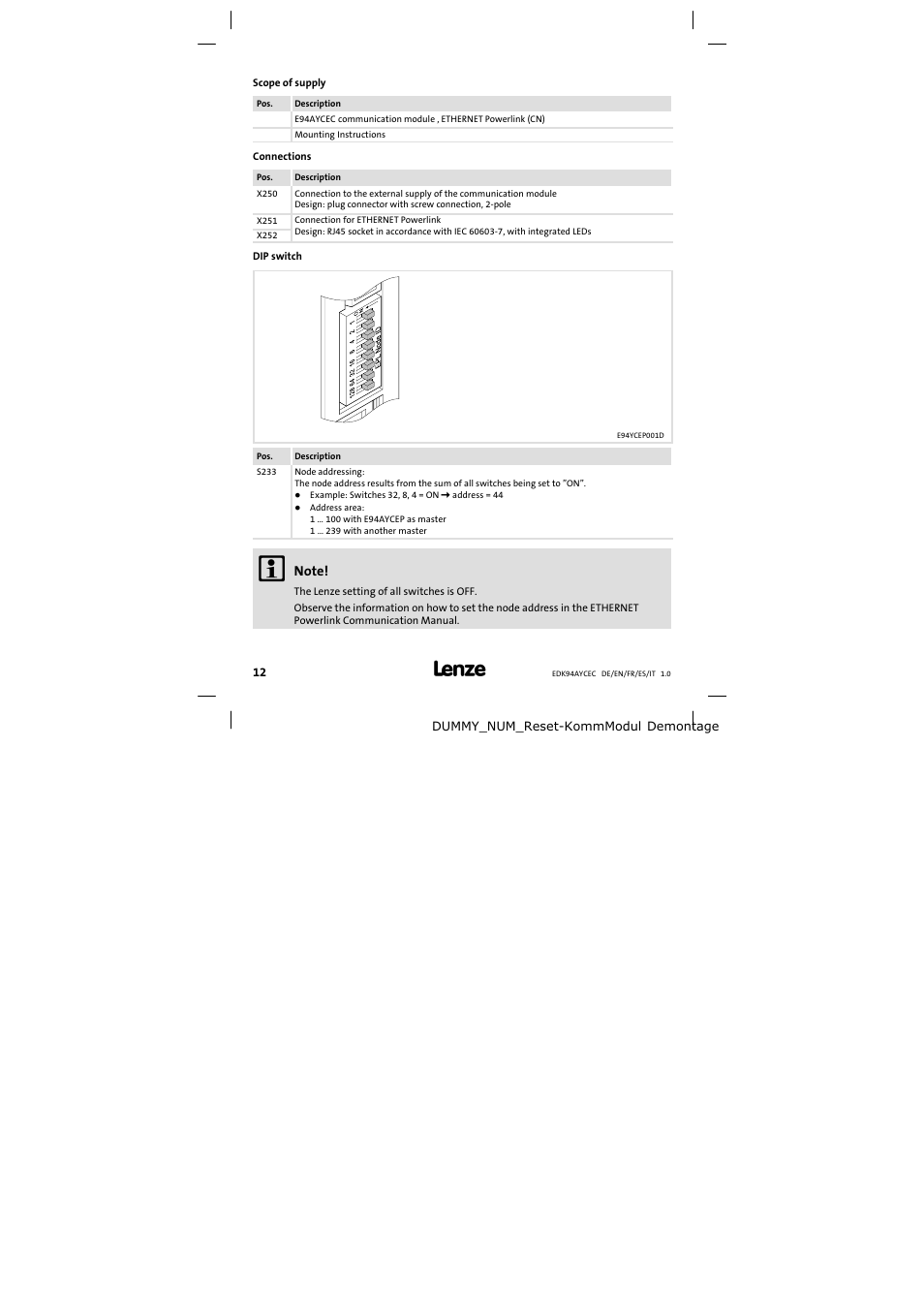 Scope of supply | Lenze E94AYCEC User Manual | Page 12 / 46