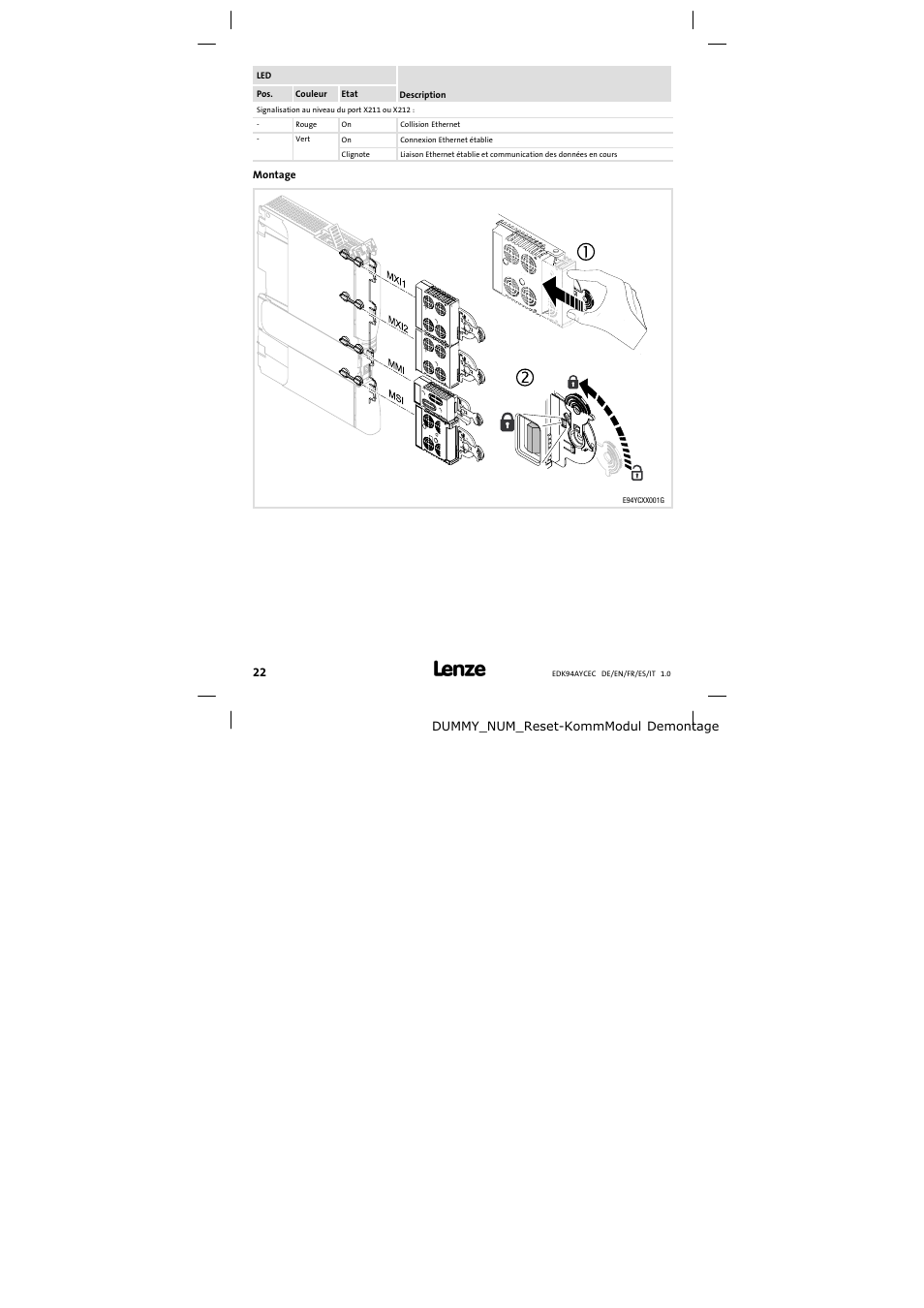 Montage | Lenze E94AYCEC User Manual | Page 22 / 46
