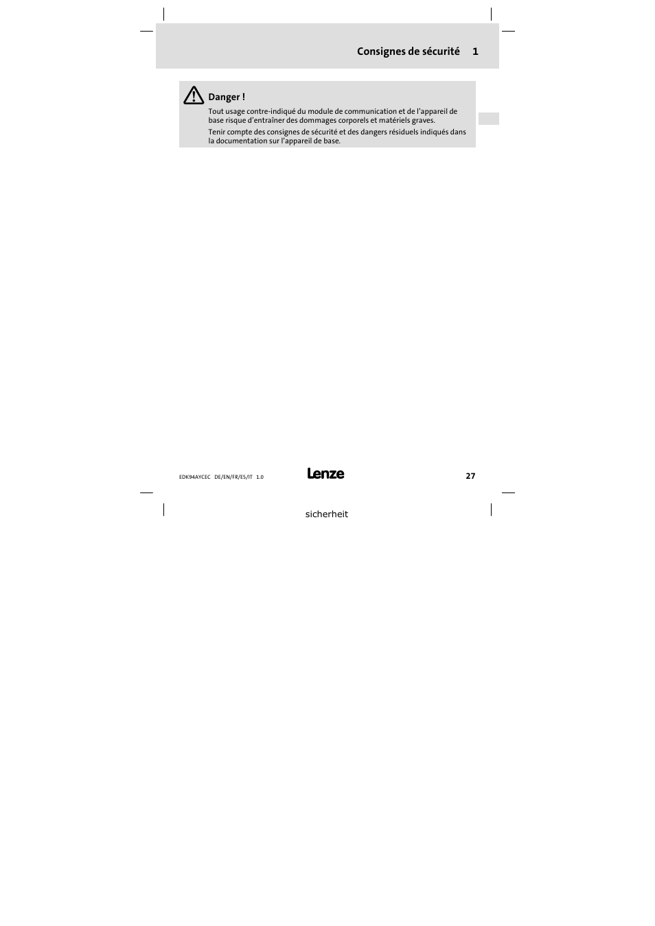 Lenze E94AYCEC User Manual | Page 27 / 46
