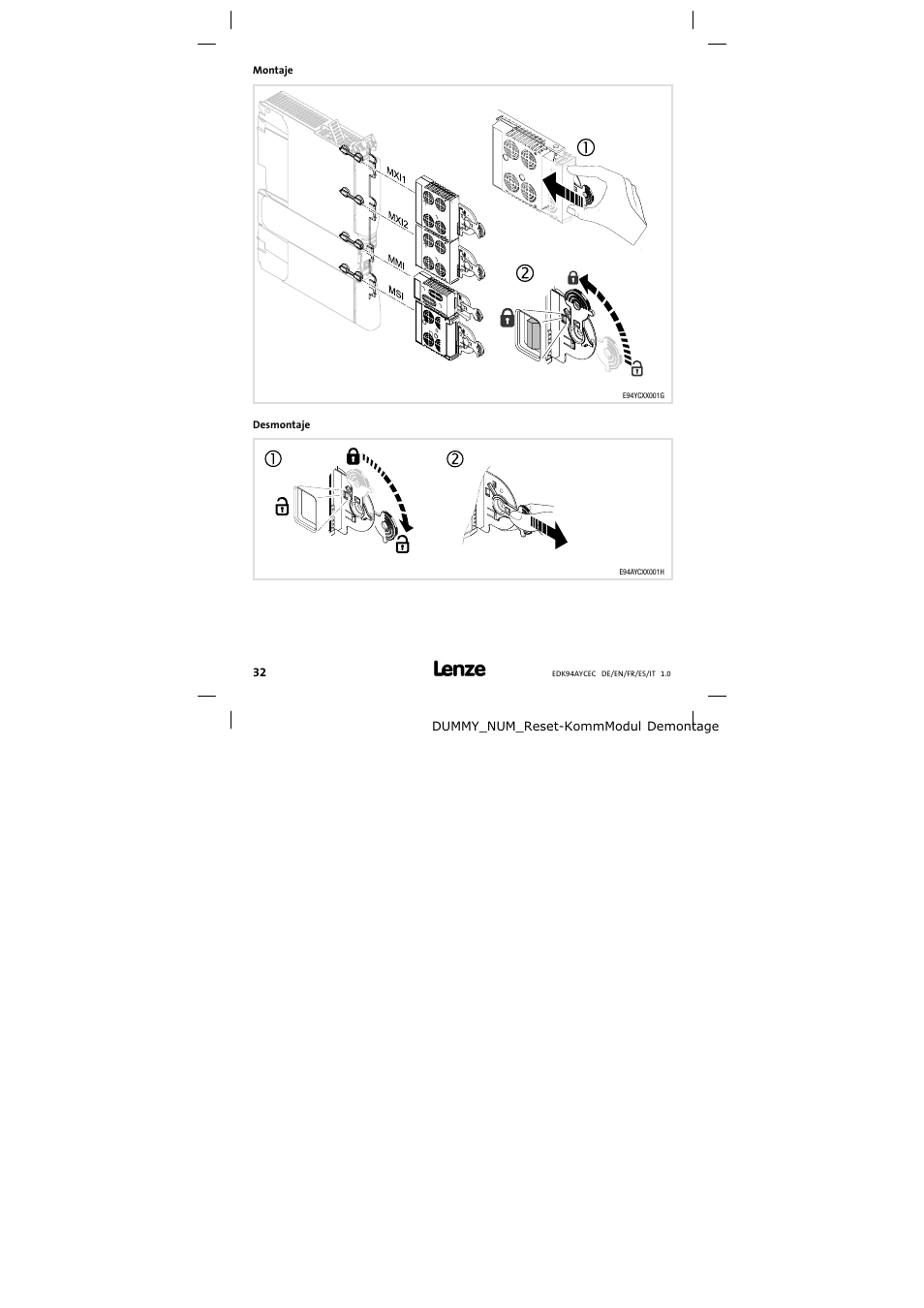 Montaje | Lenze E94AYCEC User Manual | Page 32 / 46