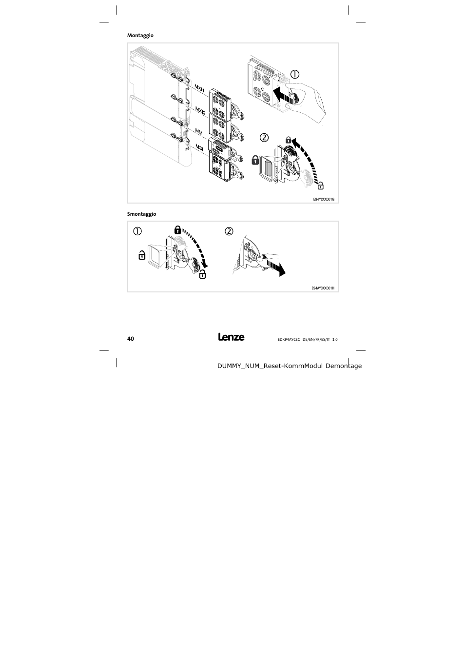 Montaggio | Lenze E94AYCEC User Manual | Page 40 / 46