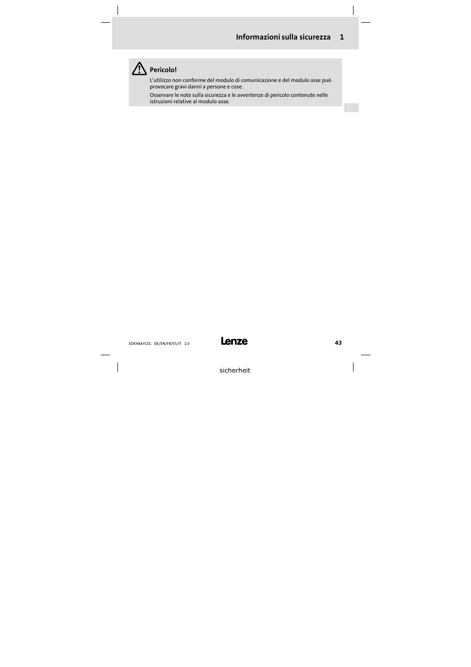 Lenze E94AYCEC User Manual | Page 43 / 46