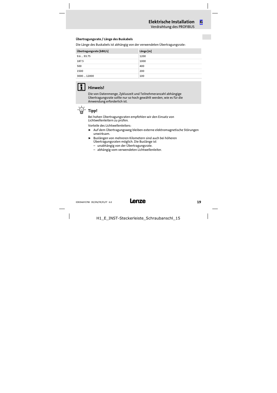 Elektrische installation | Lenze E94AYCPM User Manual | Page 19 / 114