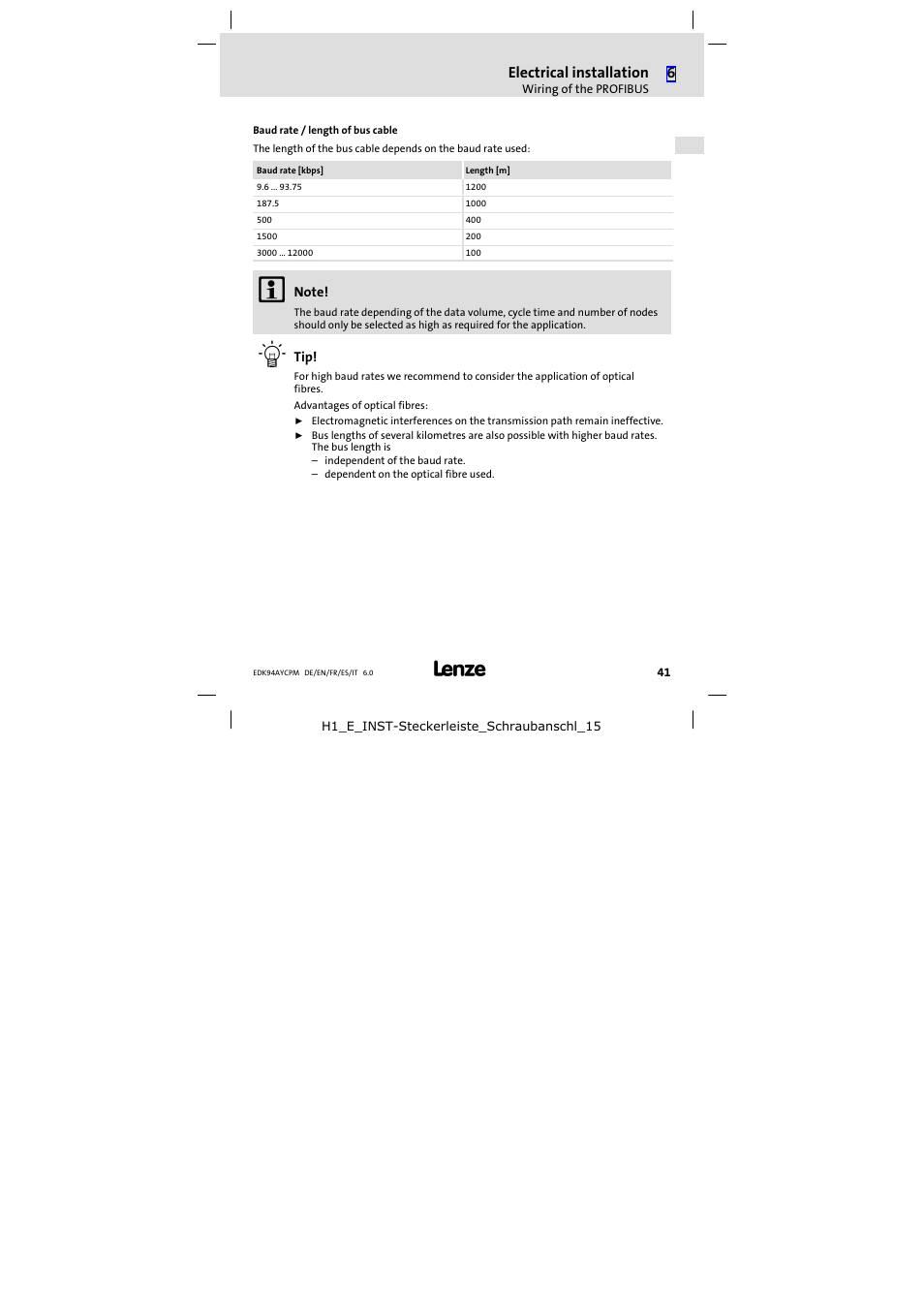 Electrical installation | Lenze E94AYCPM User Manual | Page 41 / 114