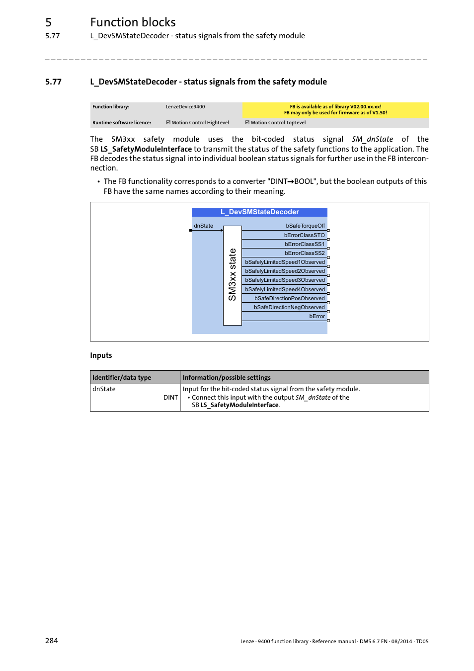 L_devsmstatedecoder, 5function blocks, 60[[vwdwh | Lenze E94A User Manual | Page 284 / 682