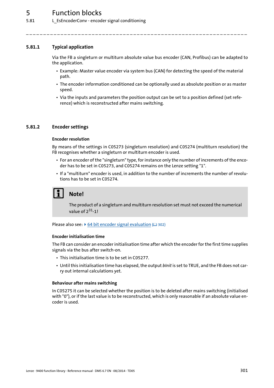 1 typical application, 2 encoder settings, 5function blocks | Lenze E94A User Manual | Page 301 / 682
