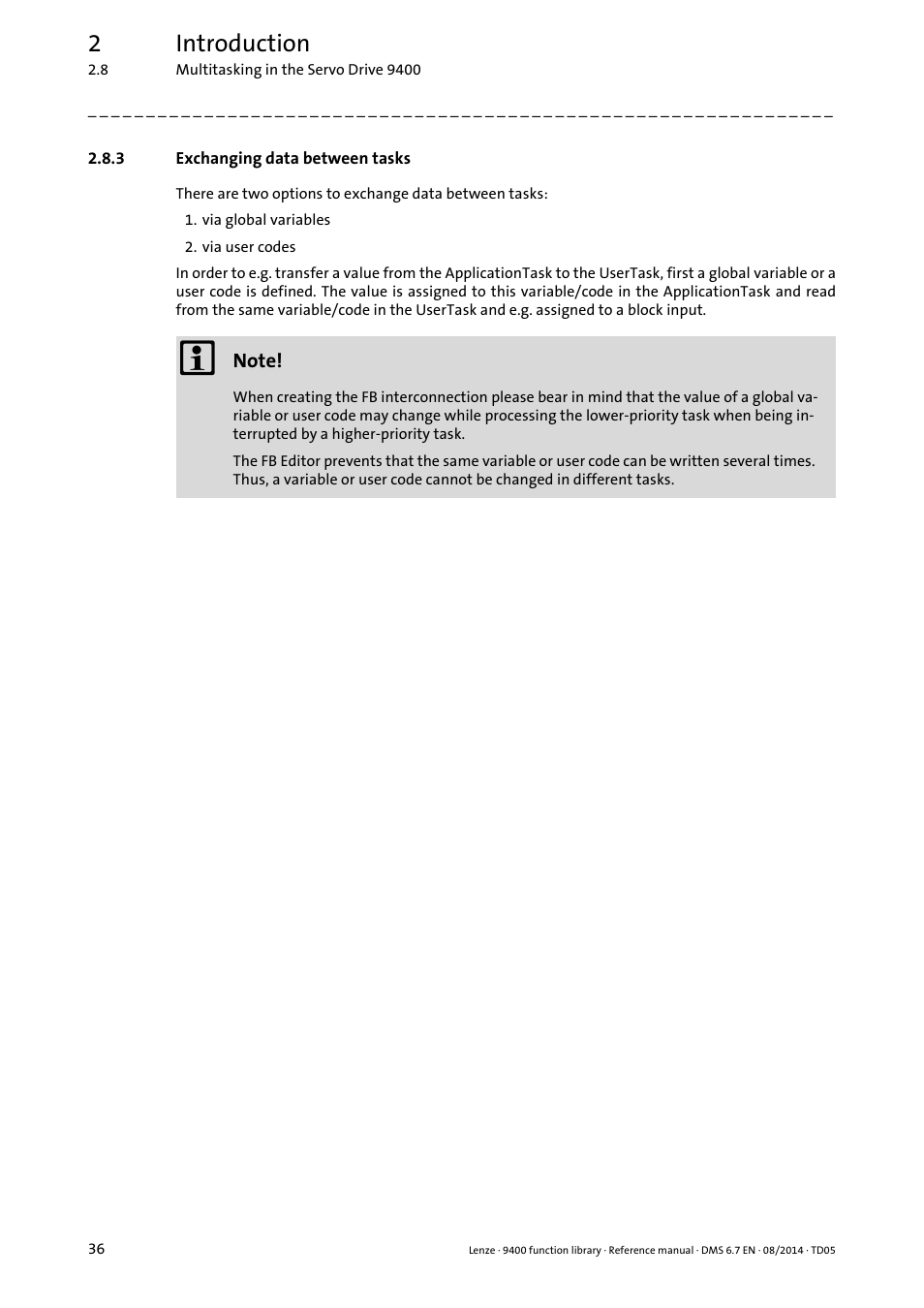 3 exchanging data between tasks, Exchanging data between tasks, 2introduction | Lenze E94A User Manual | Page 36 / 682