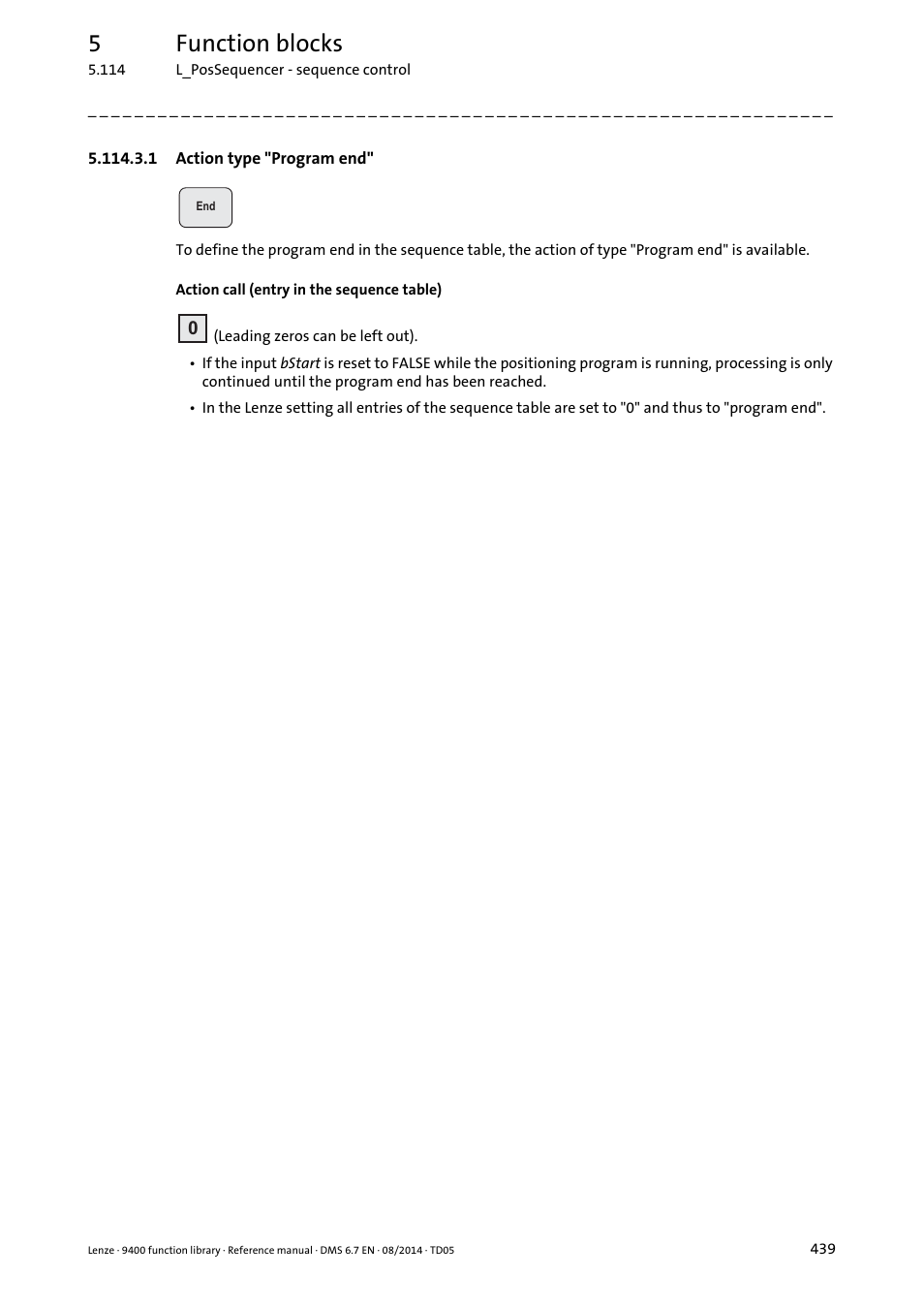 1 action type "program end, 5function blocks | Lenze E94A User Manual | Page 439 / 682