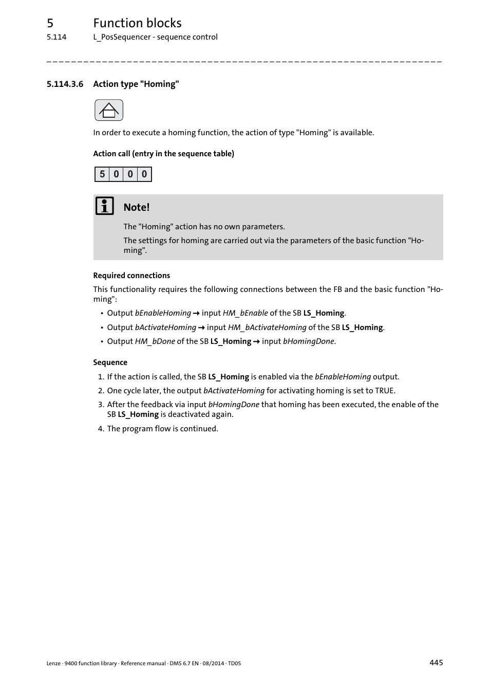 6 action type "homing, 5function blocks | Lenze E94A User Manual | Page 445 / 682