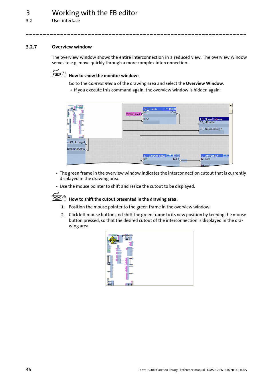 7 overview window, Overview window, 3working with the fb editor | Lenze E94A User Manual | Page 46 / 682