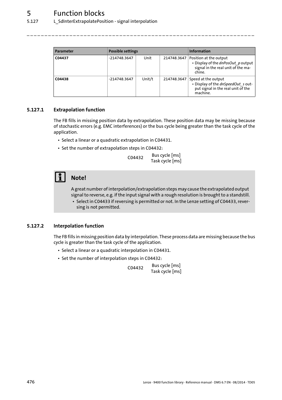 1 extrapolation function, 2 interpolation function, 5function blocks | Lenze E94A User Manual | Page 476 / 682