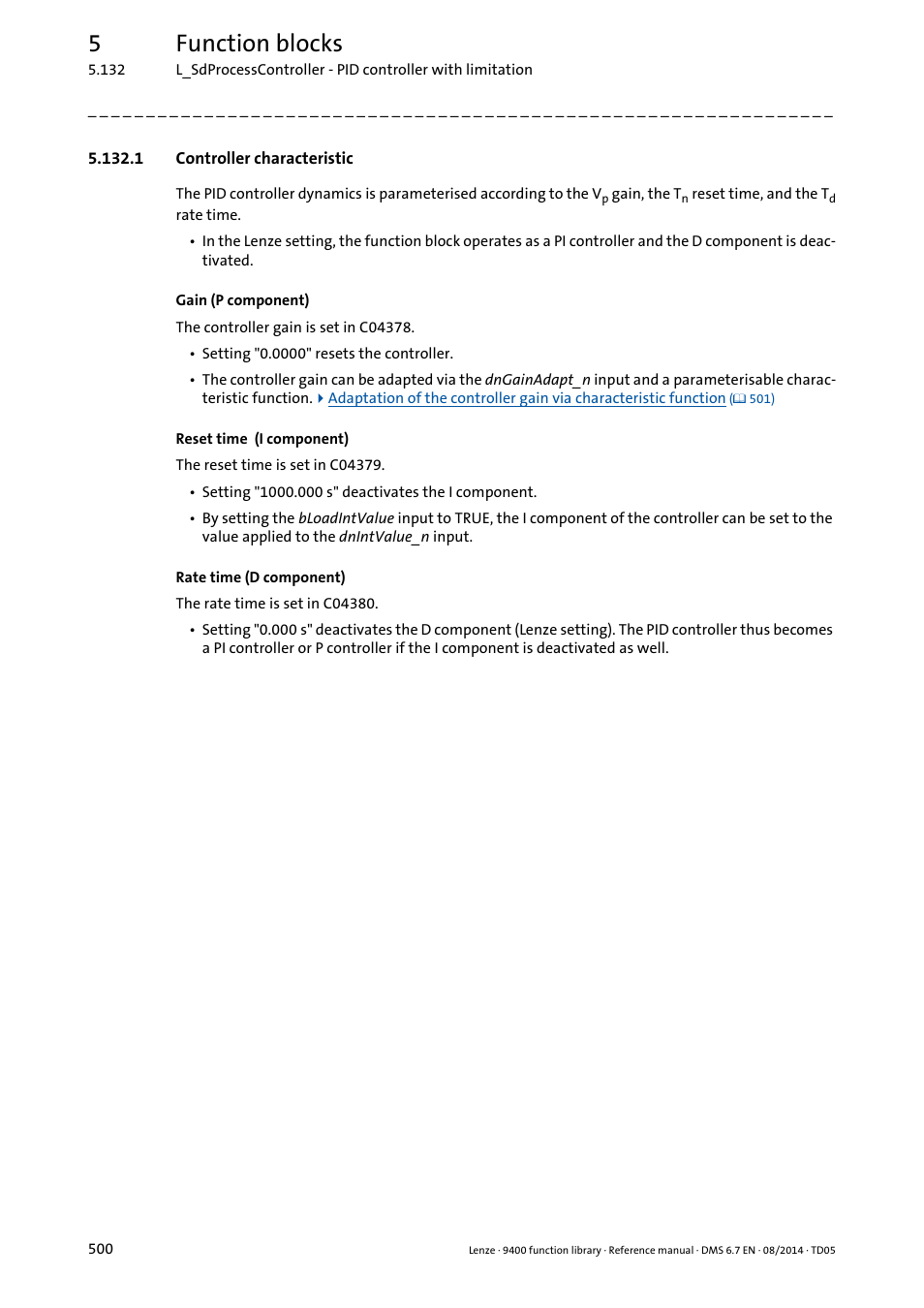 1 controller characteristic, 5function blocks | Lenze E94A User Manual | Page 500 / 682