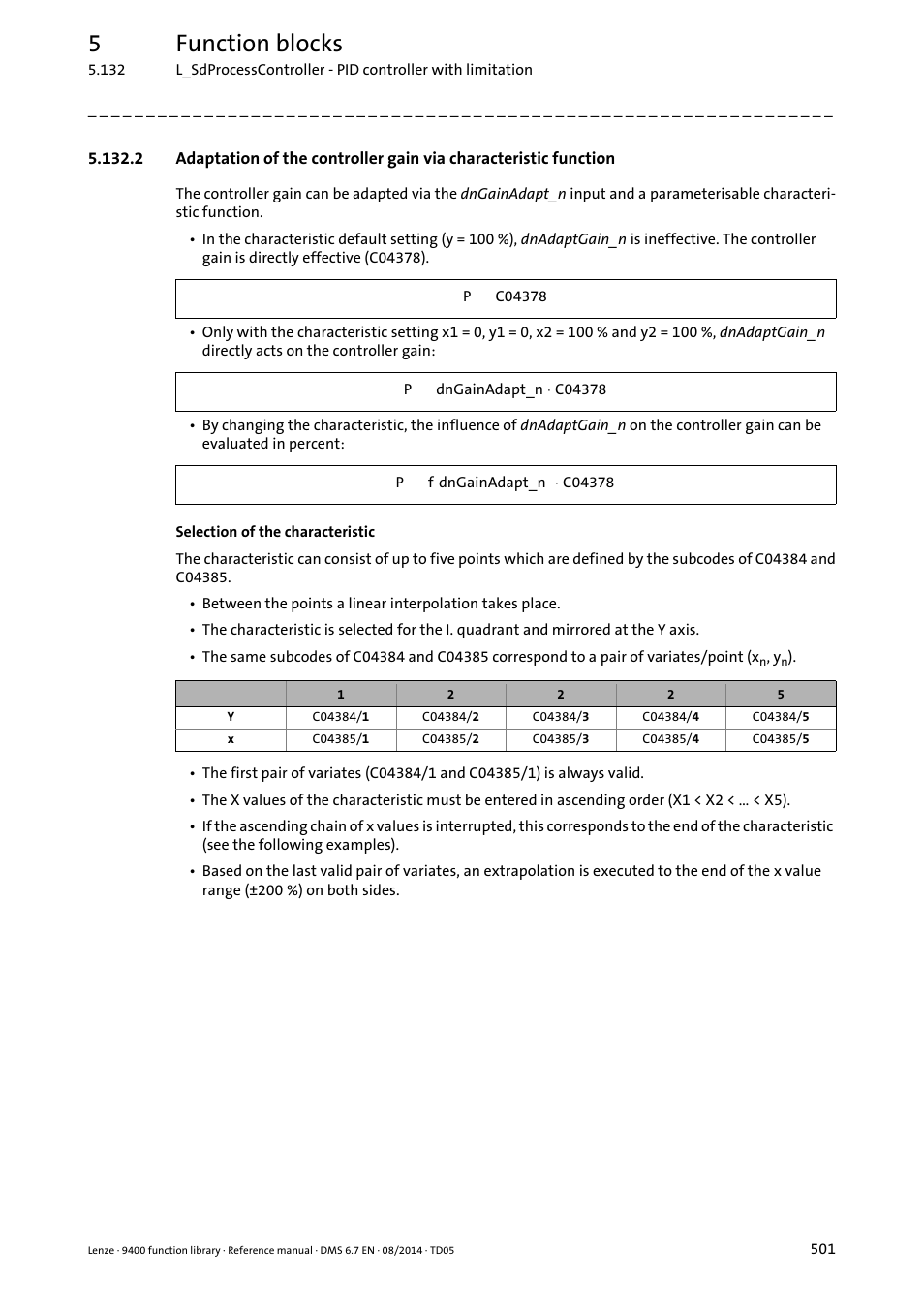 Teristic function, 5function blocks | Lenze E94A User Manual | Page 501 / 682