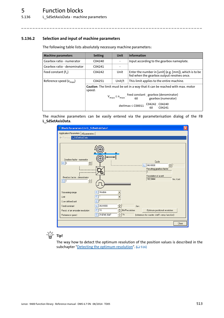 2 selection and input of machine parameters, 5function blocks | Lenze E94A User Manual | Page 513 / 682