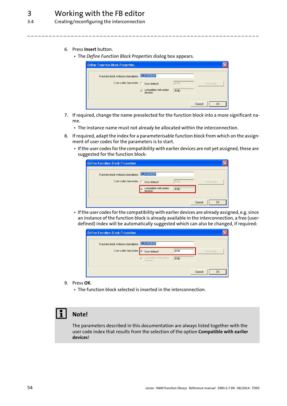 3working with the fb editor | Lenze E94A User Manual | Page 54 / 682