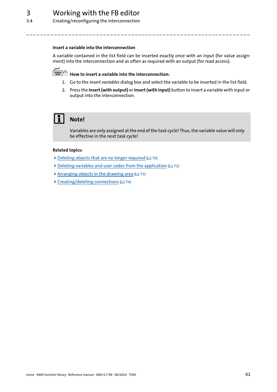 3working with the fb editor | Lenze E94A User Manual | Page 61 / 682