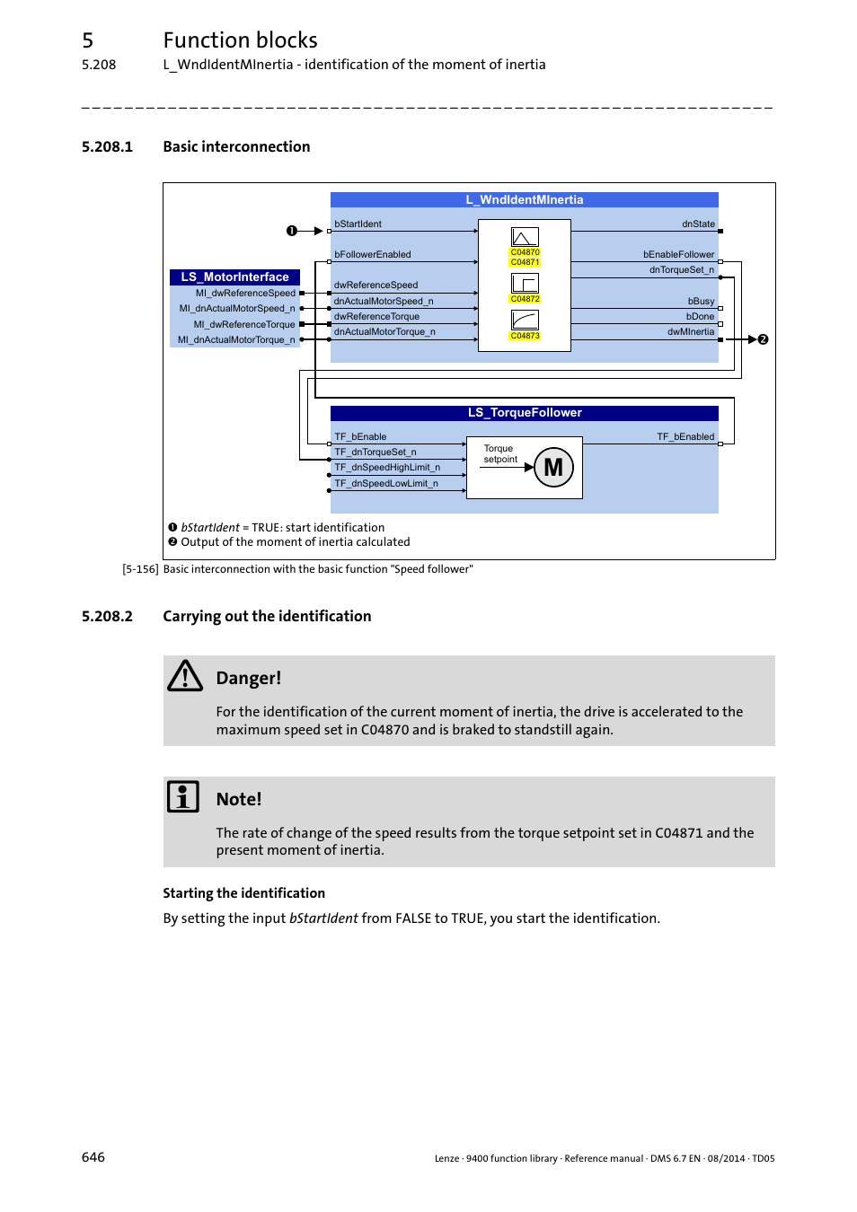 1 basic interconnection, 2 carrying out the identification, 5function blocks | Danger | Lenze E94A User Manual | Page 646 / 682