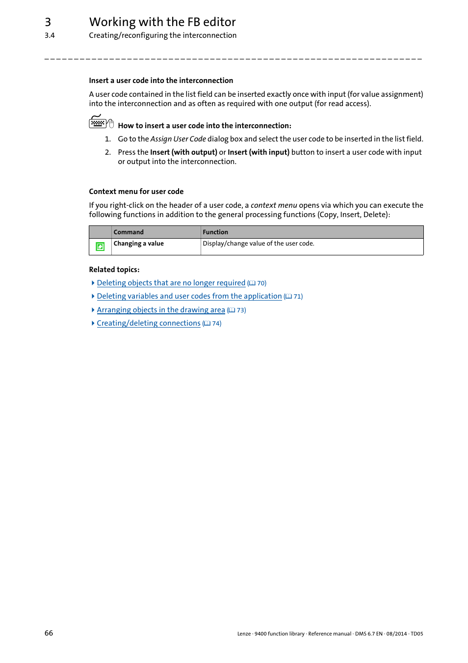 3working with the fb editor | Lenze E94A User Manual | Page 66 / 682