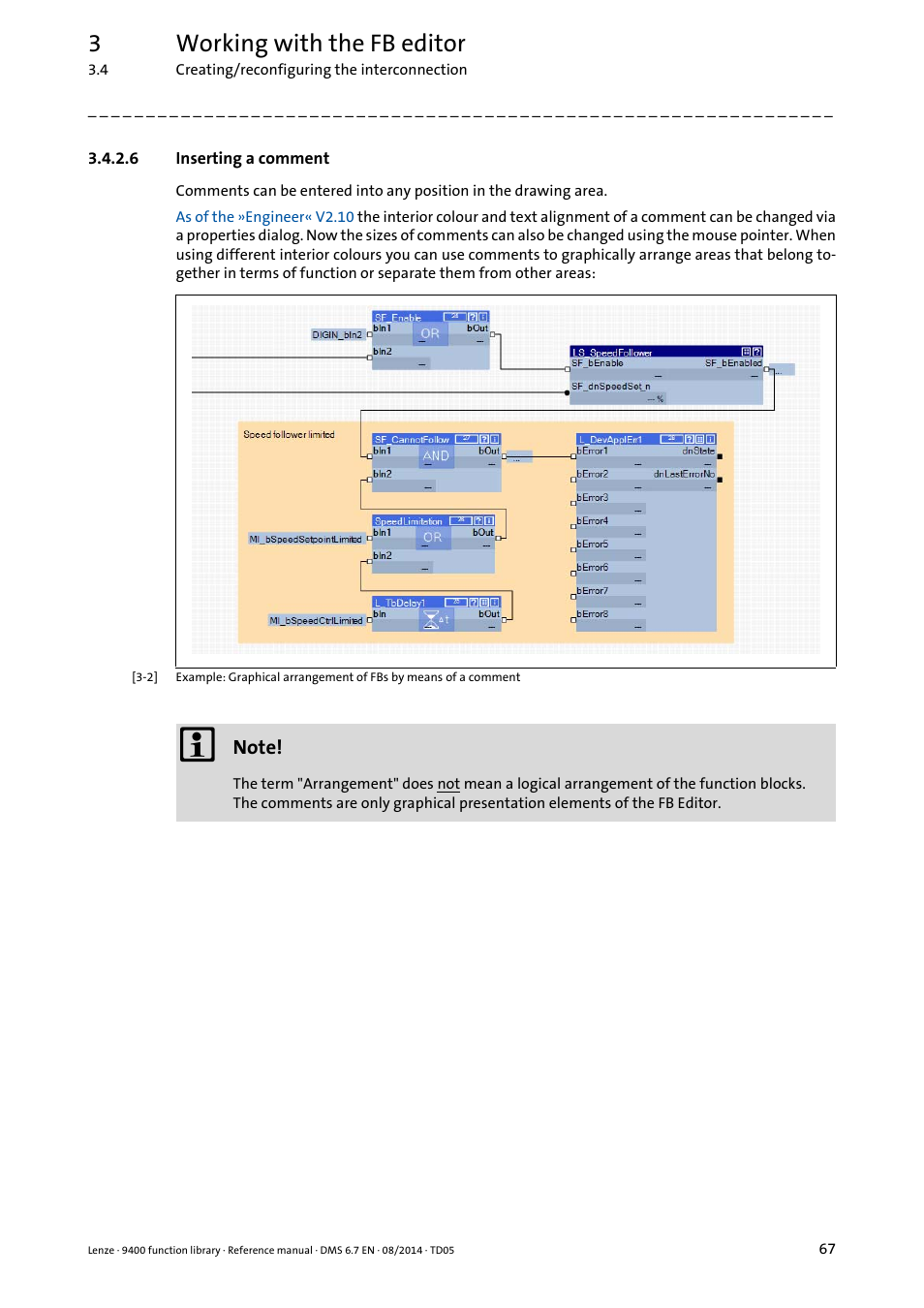 6 inserting a comment, Inserting a comment, Inserting a comment ( 67) | 3working with the fb editor | Lenze E94A User Manual | Page 67 / 682