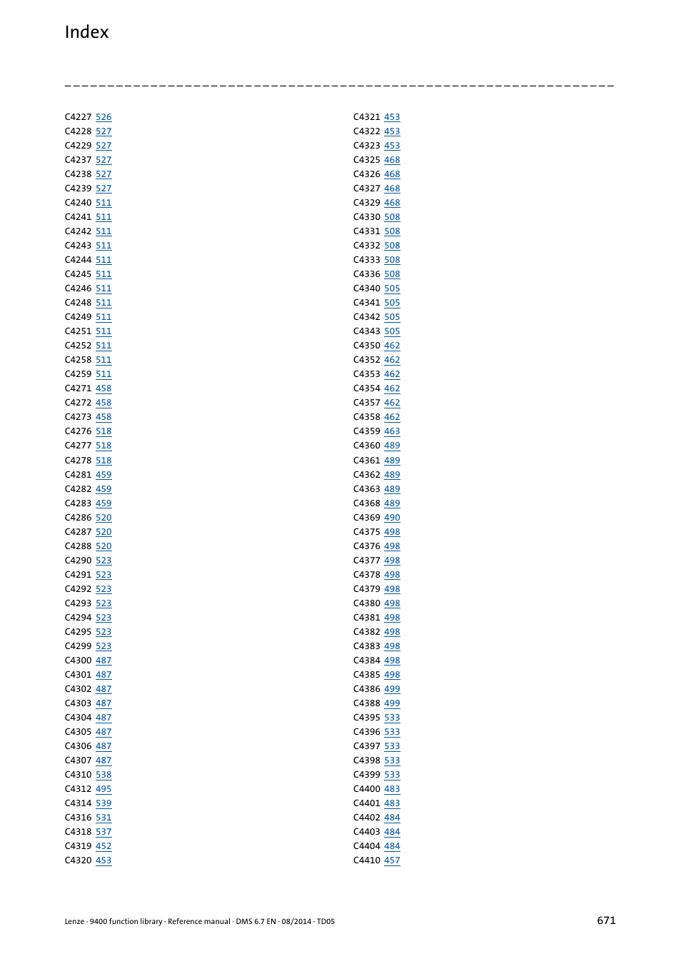 Index | Lenze E94A User Manual | Page 671 / 682