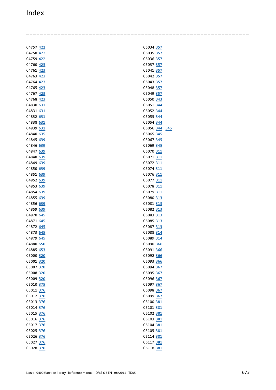Index | Lenze E94A User Manual | Page 673 / 682