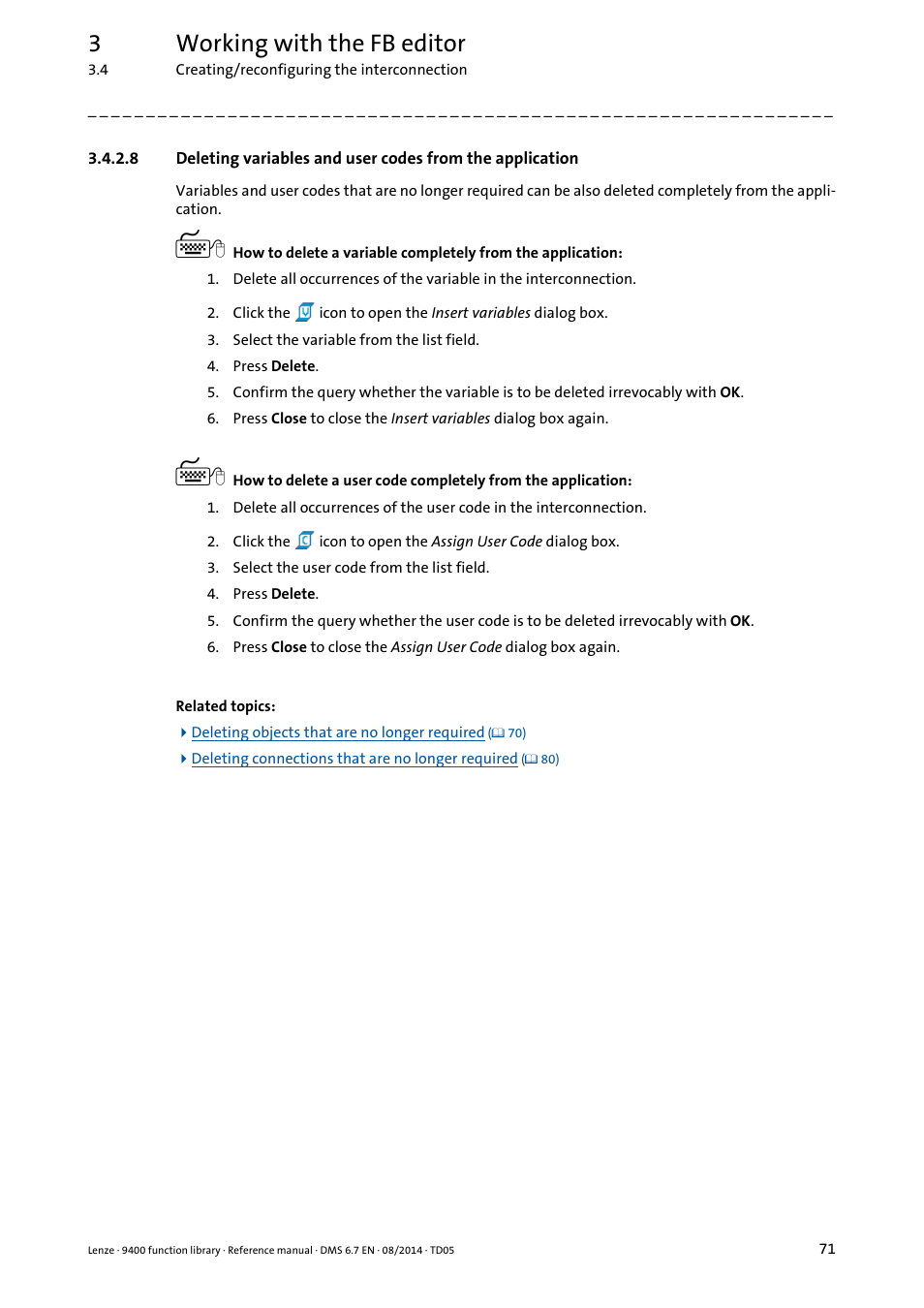 3working with the fb editor | Lenze E94A User Manual | Page 71 / 682