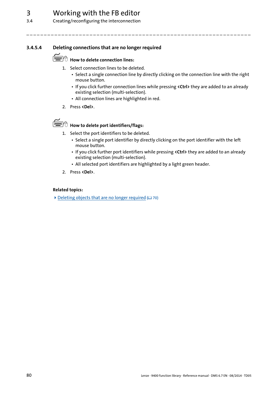 4 deleting connections that are no longer required, Deleting connections that are no longer required, 3working with the fb editor | Lenze E94A User Manual | Page 80 / 682