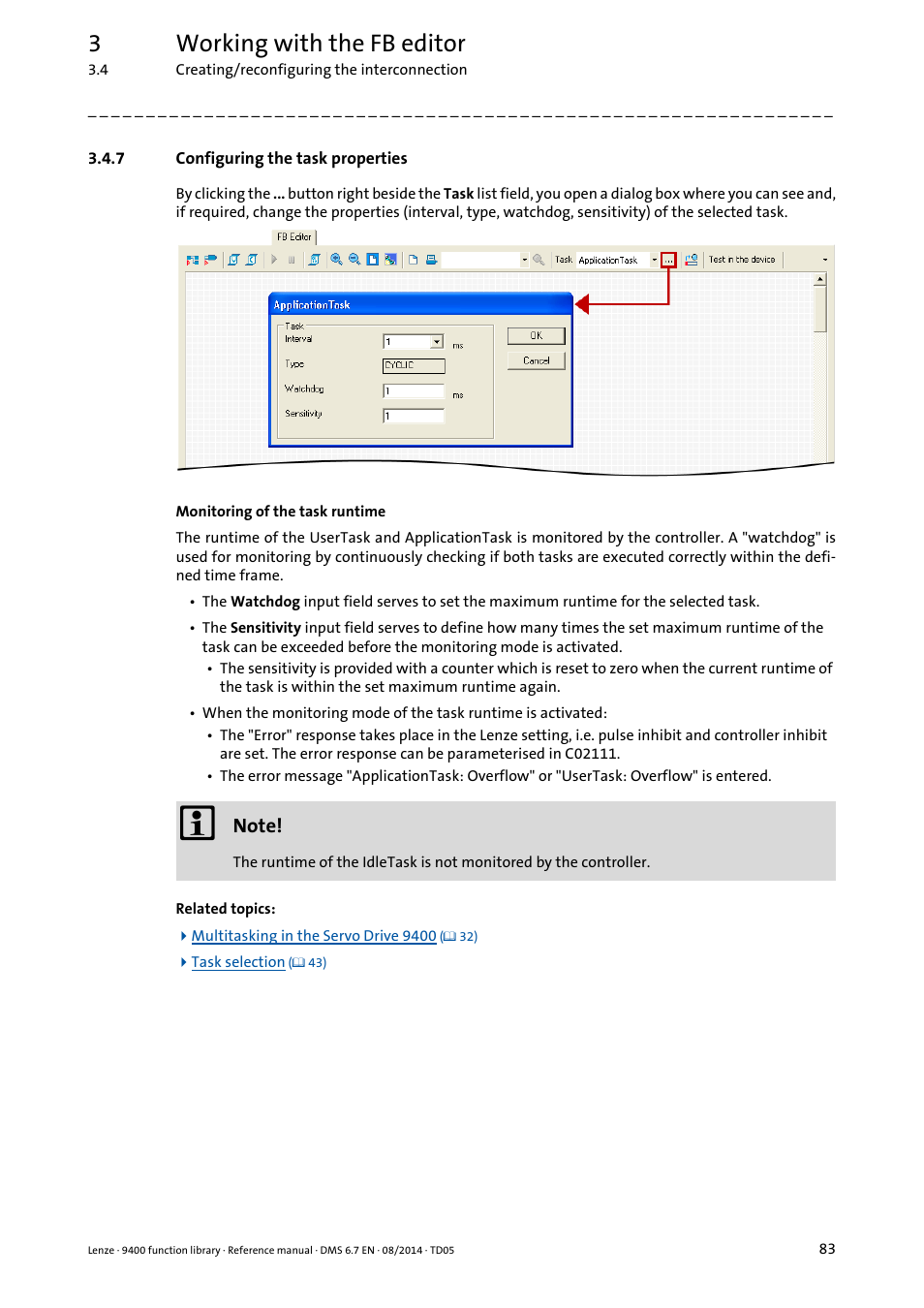 7 configuring the task properties, Configuring the task properties, 3working with the fb editor | Lenze E94A User Manual | Page 83 / 682