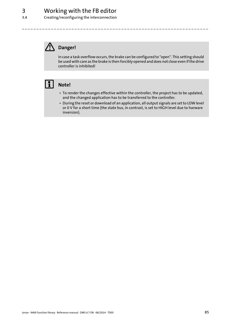 3working with the fb editor | Lenze E94A User Manual | Page 85 / 682