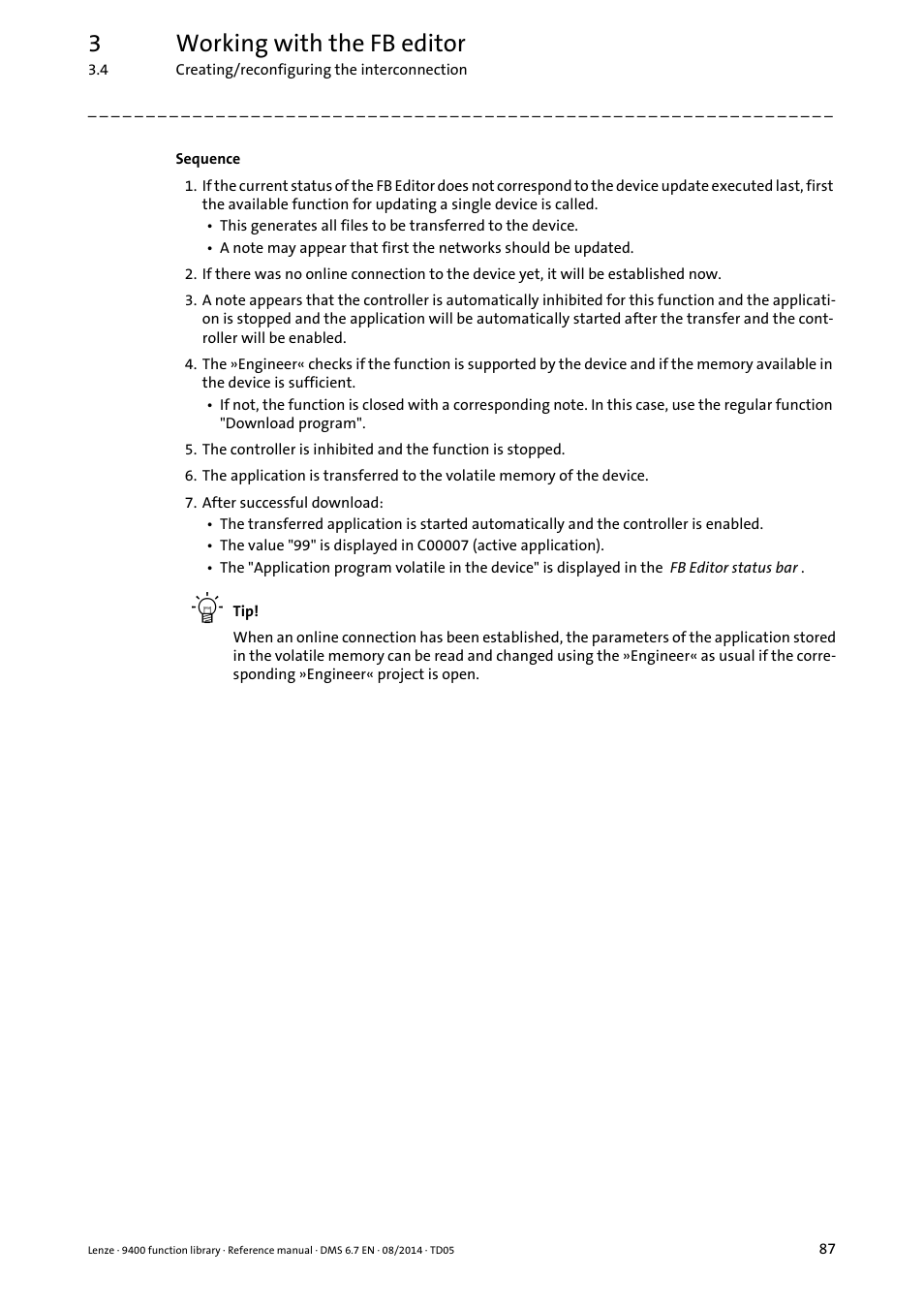 3working with the fb editor | Lenze E94A User Manual | Page 87 / 682