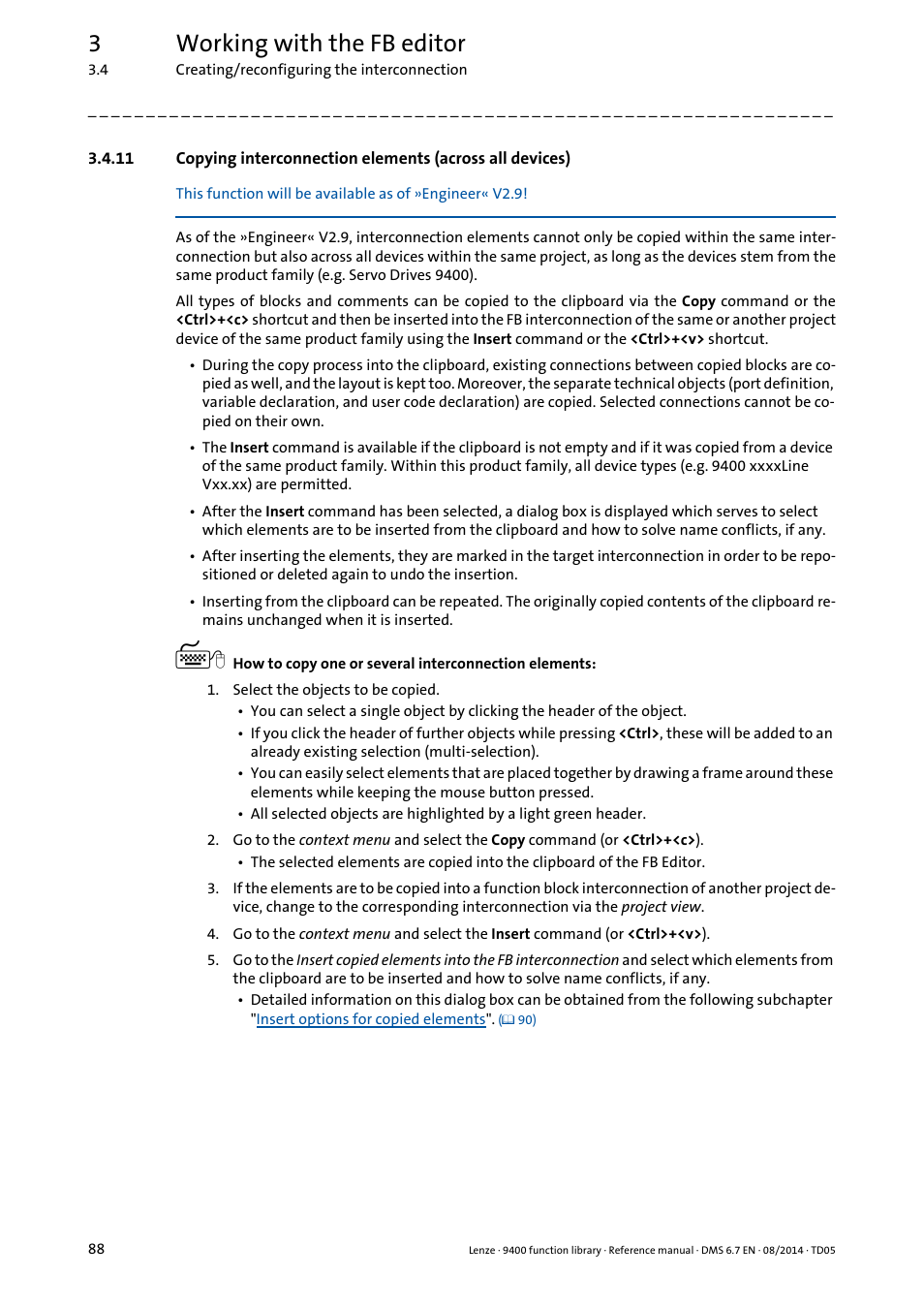 Copying interconnection elements (across all, Devices), 3working with the fb editor | Lenze E94A User Manual | Page 88 / 682