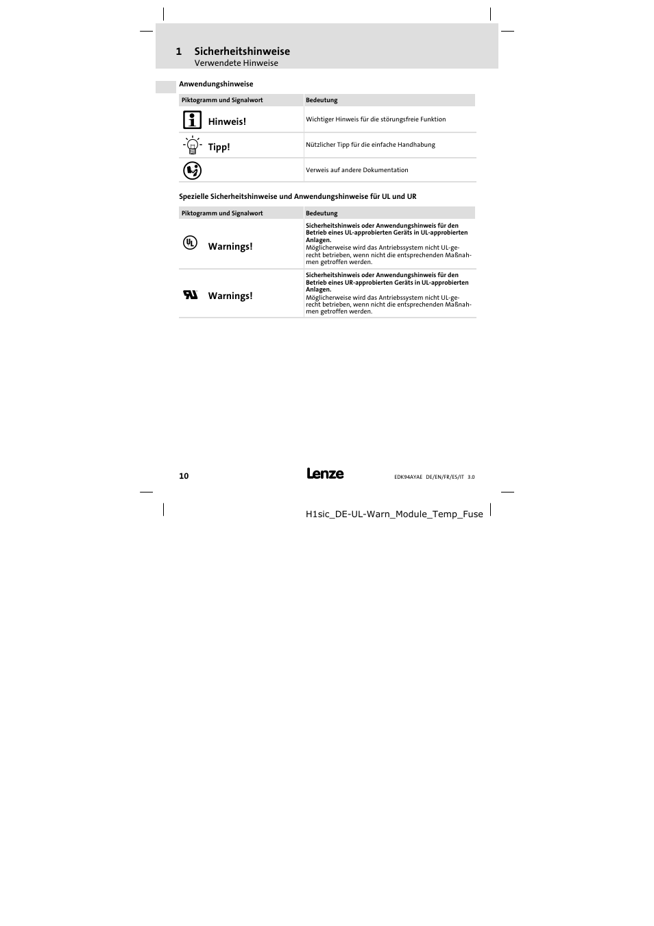 Lenze E94AYAE SM301 User Manual | Page 10 / 74