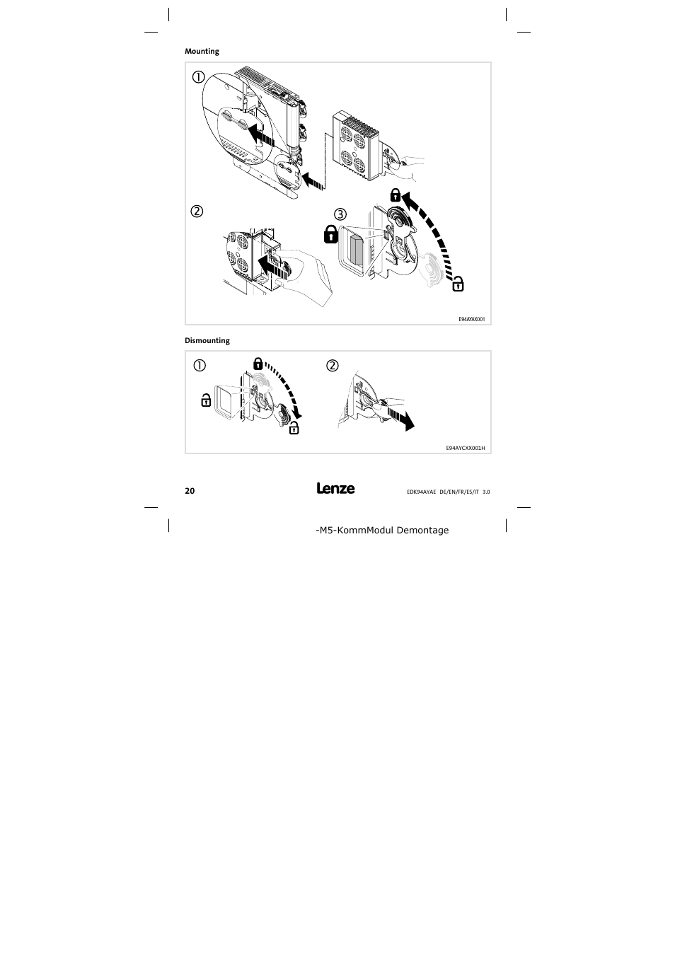 Mounting | Lenze E94AYAE SM301 User Manual | Page 20 / 74